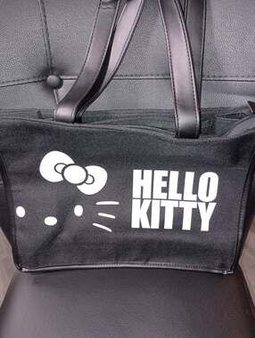 Sanrio Hello Kitty Tote Bag Black Canvas Shoulder Purse Handbag Large Y2K NWT